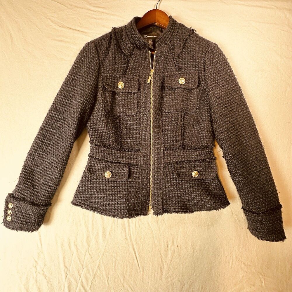 International Concepts Women’s Cropped Navy Blazer Jacket Sz S Wool Blend Zip Up